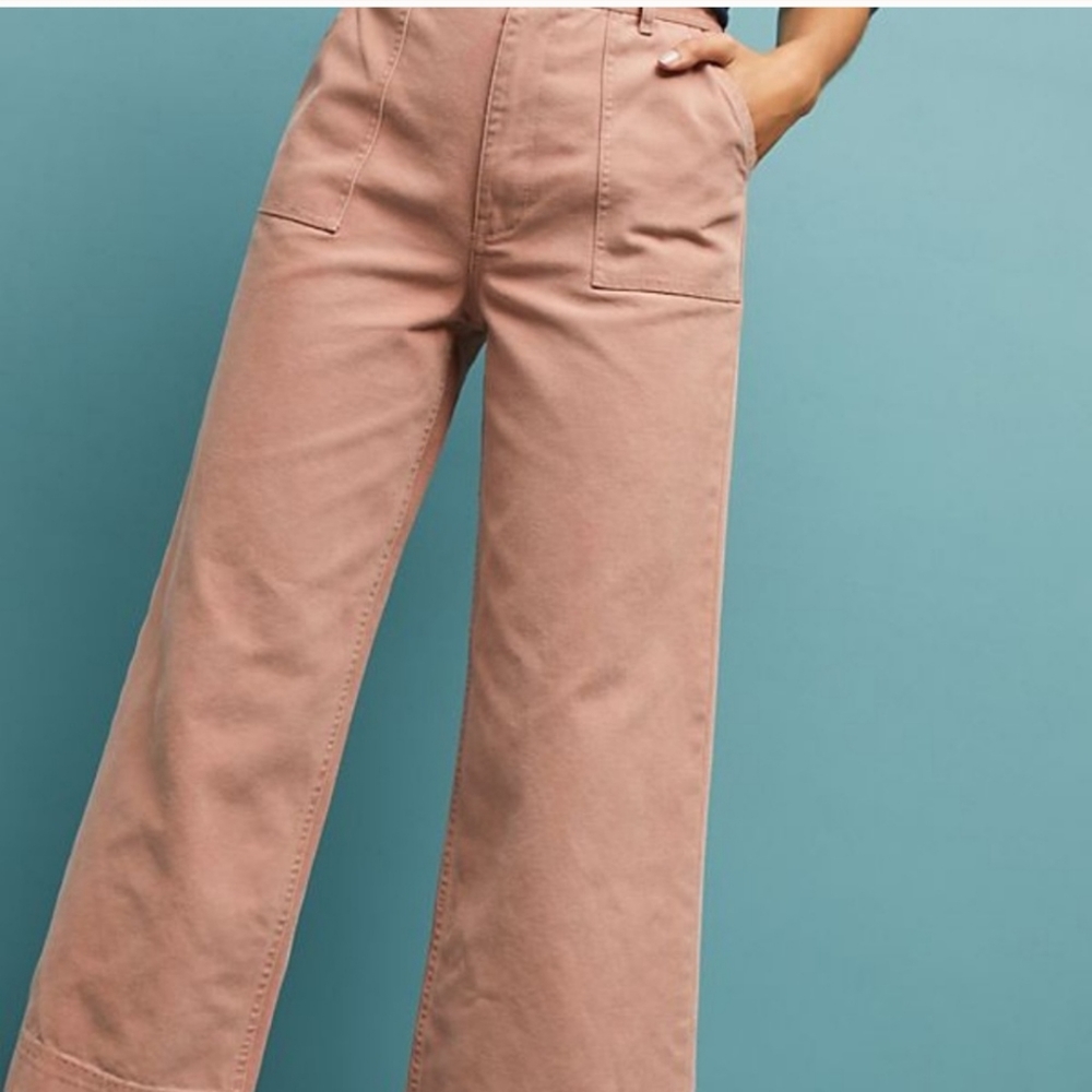 NWT FRYE Nadia Wide Leg Canvas Pant, Rose - Picture 2 of 3
